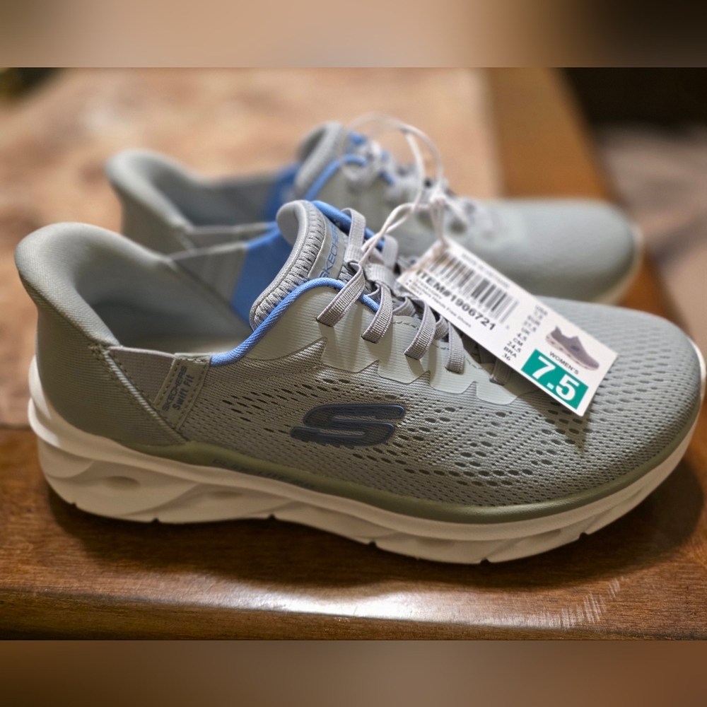 Skechers Hands Free Slip-ins: Glide-Step Sole sneakers in gray with blue accents - Picture 2 of 4